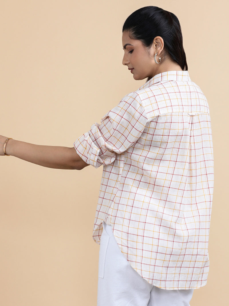 Amelia x Soma | Relaxed Women's Shirt in Vintage Checks Handloom Khadi Cotton-Binks