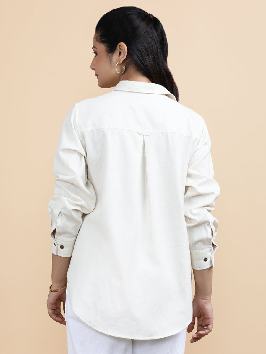 Aria x Soma Shirt, in Cream 70% Cotton 30% Linen, featuring full sleeves and regular collar neckline, made for daily & work.