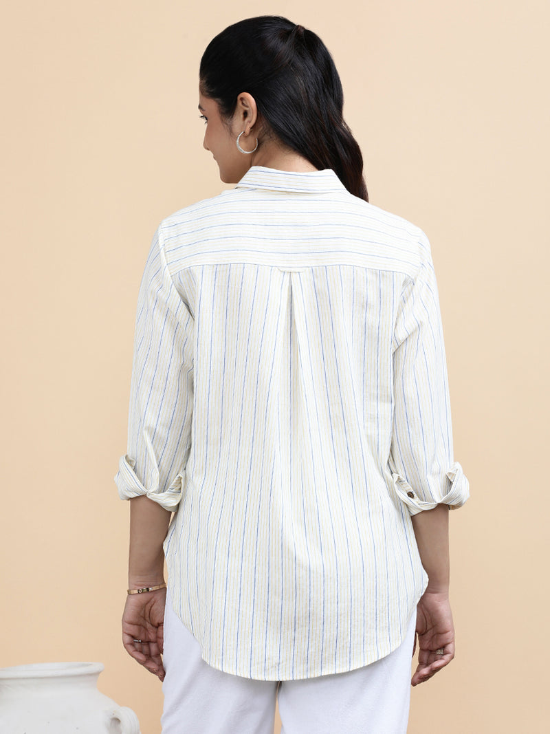 Aurora x Soma | Relaxed Women's Shirt in Sunny Loom Stripes Handloom Khadi Cotton-Binks