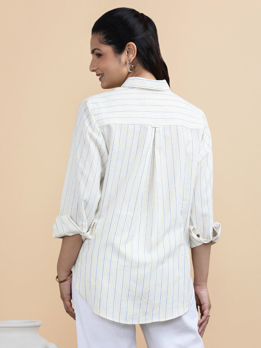 Aurora x Soma Shirt, in White 100% Pure Handloom Khadi Cotton, featuring full sleeves and regular collar neckline (view 2).