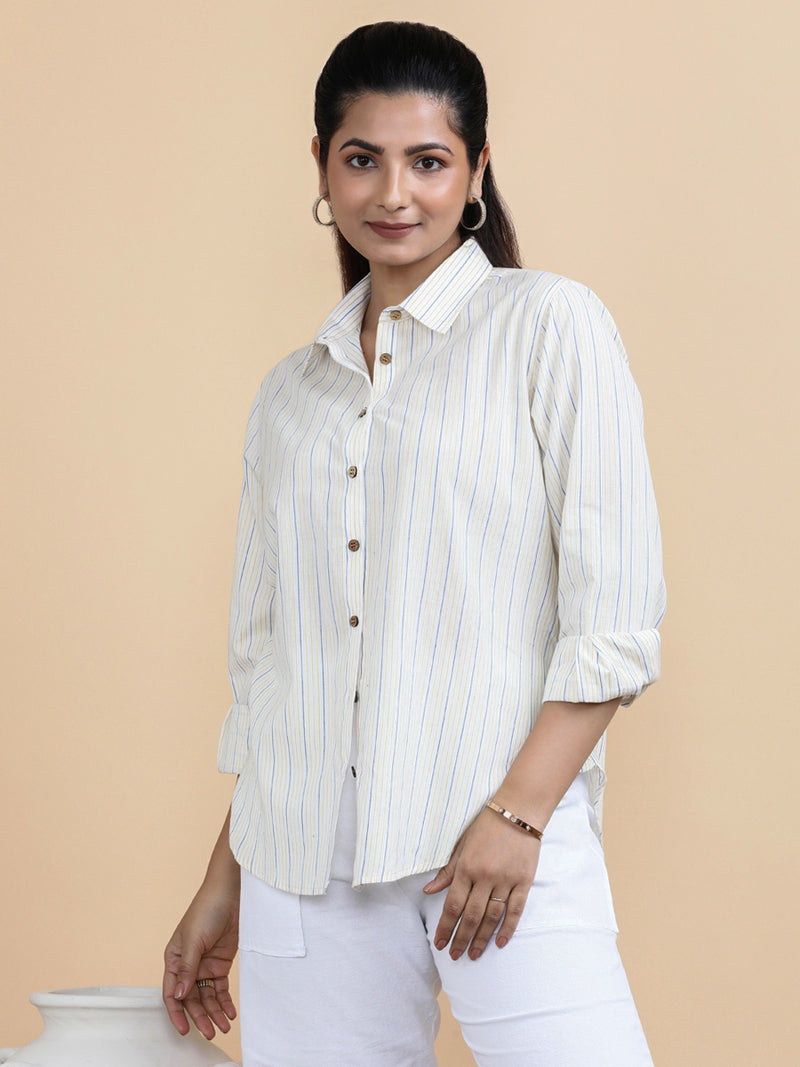 Aurora x Soma | Relaxed Women's Shirt in Sunny Loom Stripes Handloom Khadi Cotton-Binks