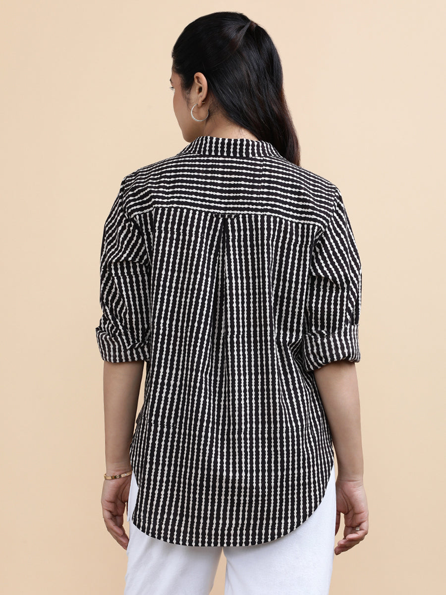 Bella x Soma Shirt, in Black 100% Cotton, featuring full sleeves and regular collar neckline, made for daily & work (view 2).