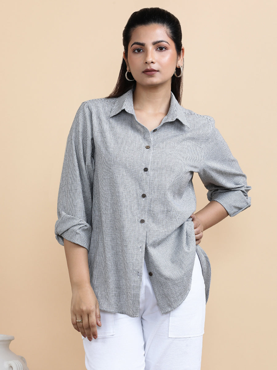 Camila x Soma Shirt, in White 100% Pure Handloom Khadi Cotton, featuring full sleeves and regular collar neckline.