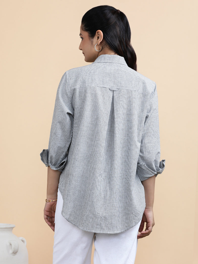 Camila x Soma | Relaxed Women's Shirt in Checkmate Grid Handloom Khadi Cotton-Binks