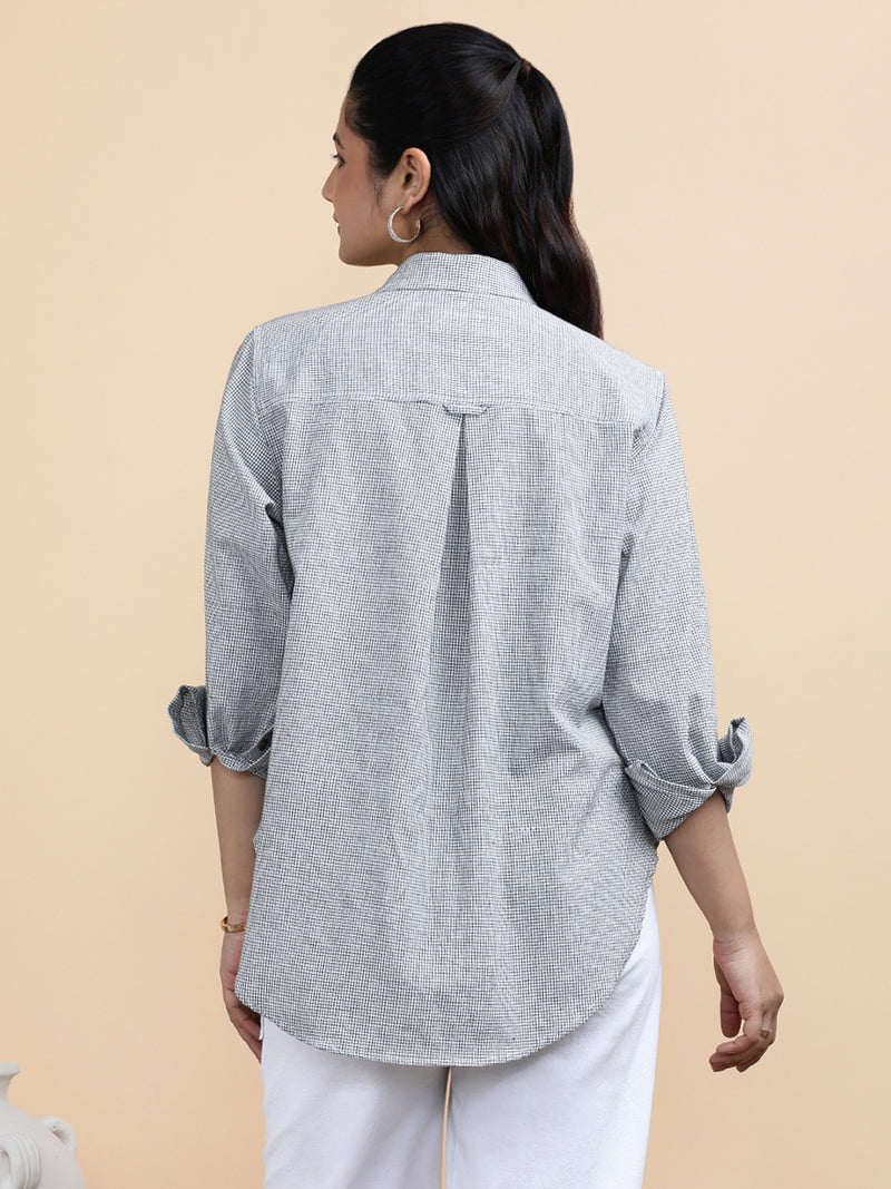 Camila x Soma | Relaxed Women's Shirt in Checkmate Grid Handloom Khadi Cotton-Binks