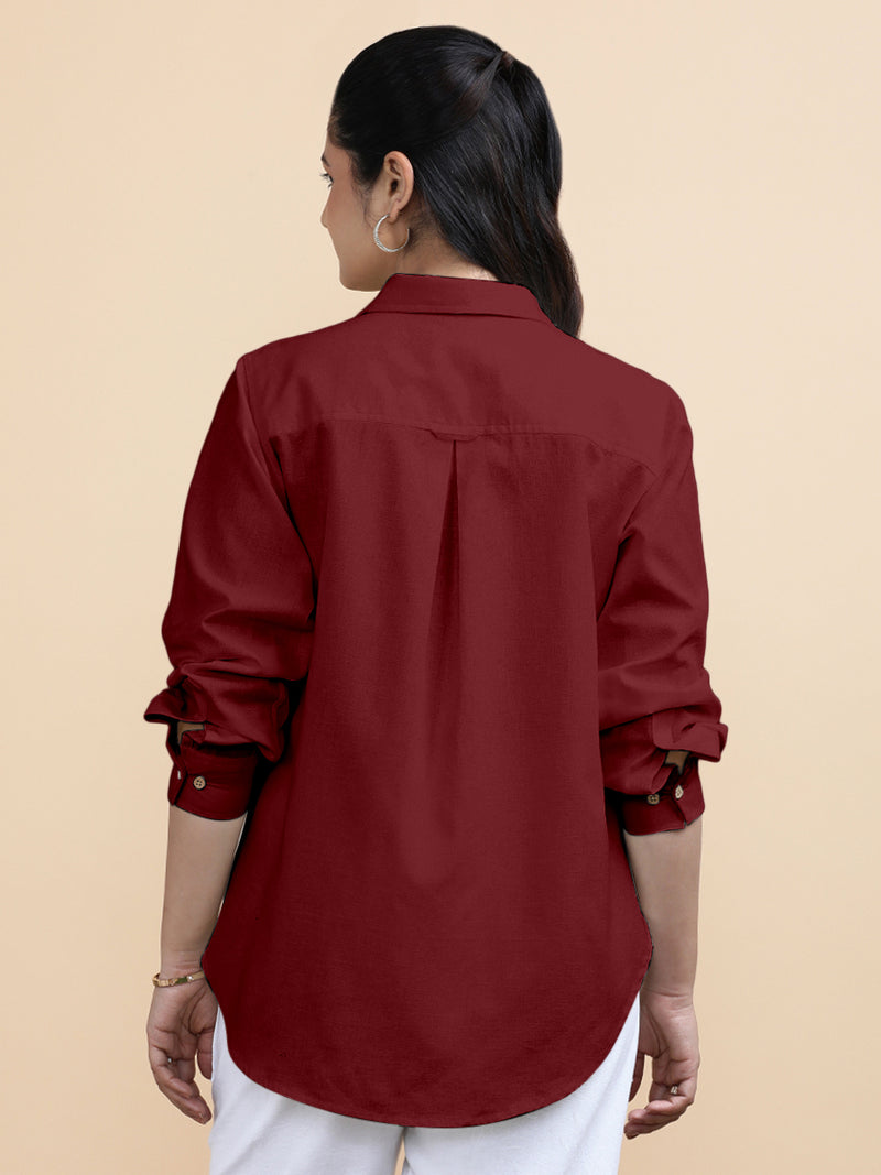 Cecilia x Soma | Relaxed Women's Shirt in Cranberry Red Linen-Binks