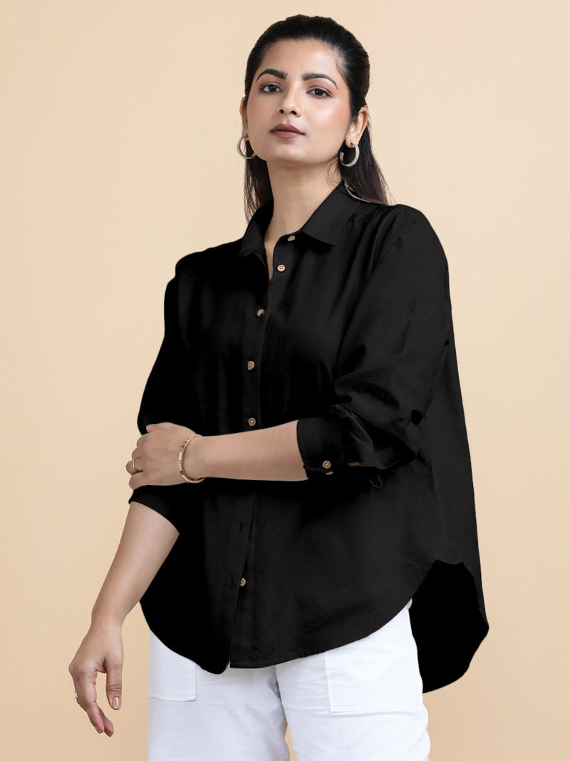 Cecilia x Soma | Relaxed Women's Shirt in Ebony Black Linen-Binks