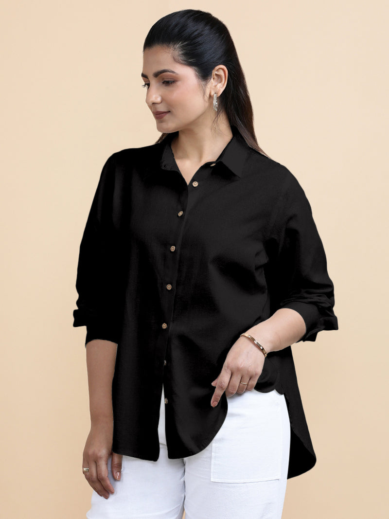 Cecilia x Soma | Relaxed Women's Shirt in Ebony Black Linen-Binks