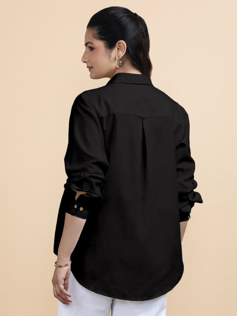 Cecilia x Soma | Relaxed Women's Shirt in Ebony Black Linen-Binks