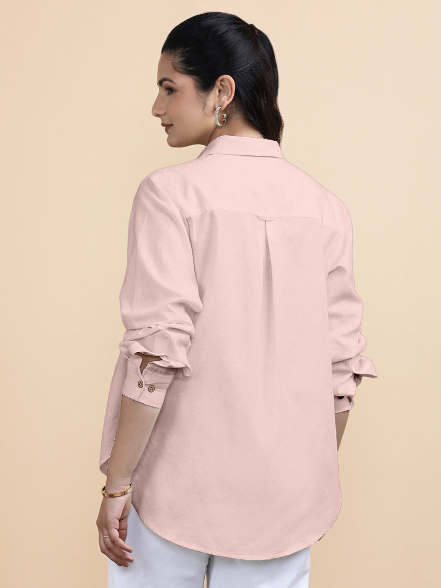 Cecilia x Soma Shirt, in Pink 70% Cotton 30% Linen, featuring full sleeves and regular collar neckline (view 8).
