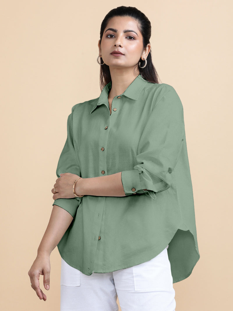 Cecilia x Soma | Relaxed Women's Shirt in Peppermint Green Linen-Binks