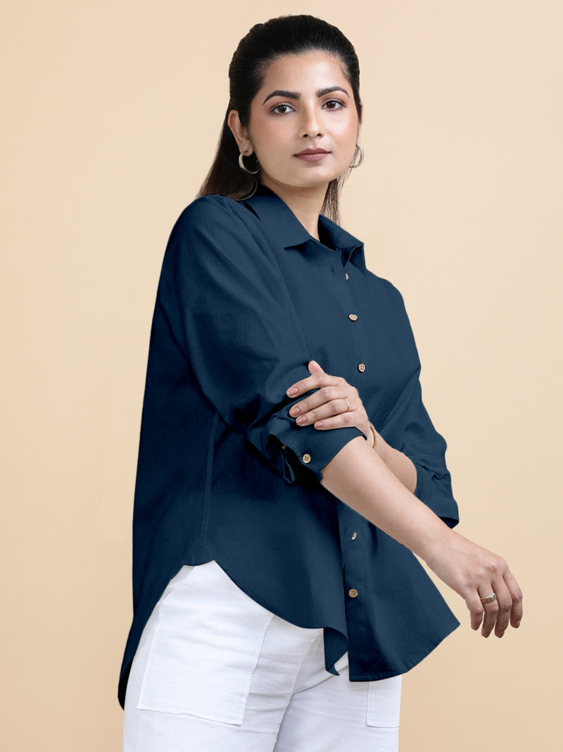 Cecilia x Soma | Relaxed Women's Shirt in Regal Blue Linen-Binks