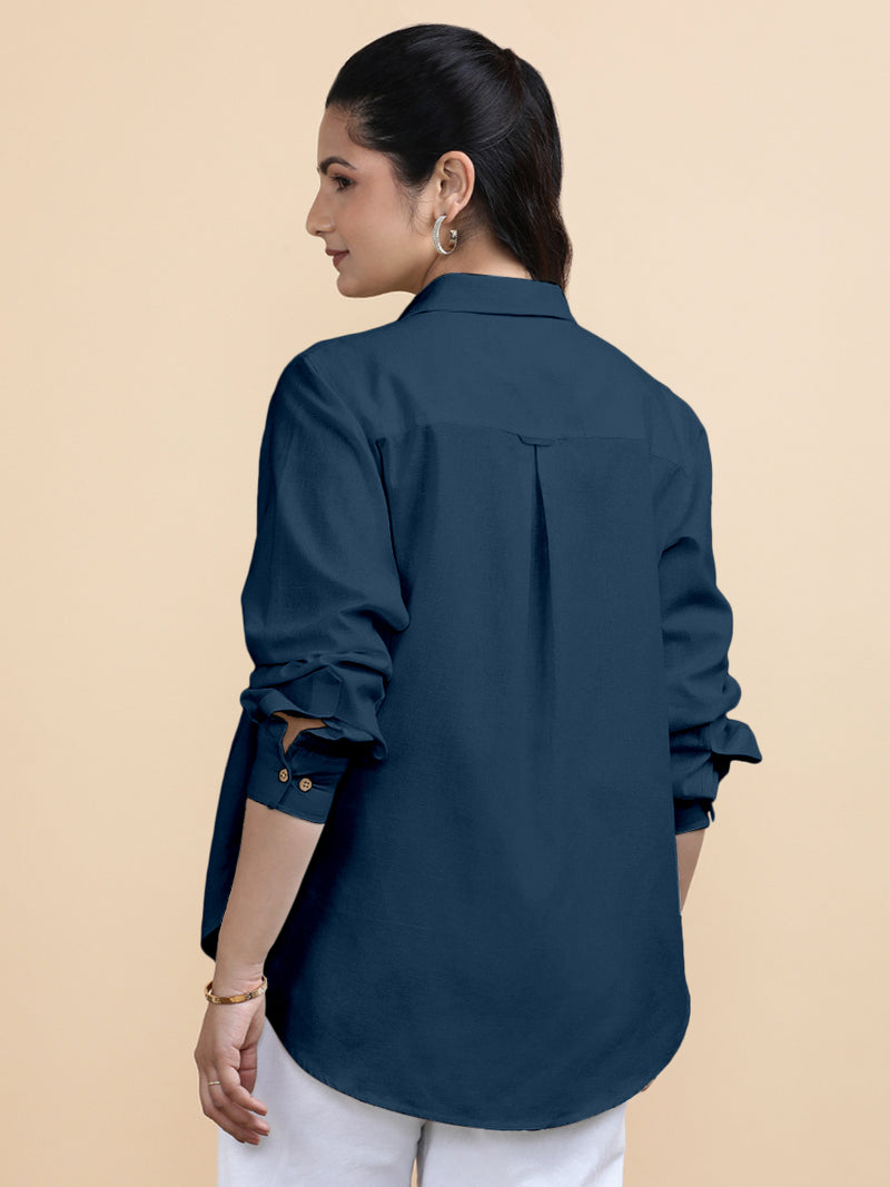 Cecilia x Soma | Relaxed Women's Shirt in Regal Blue Linen-Binks