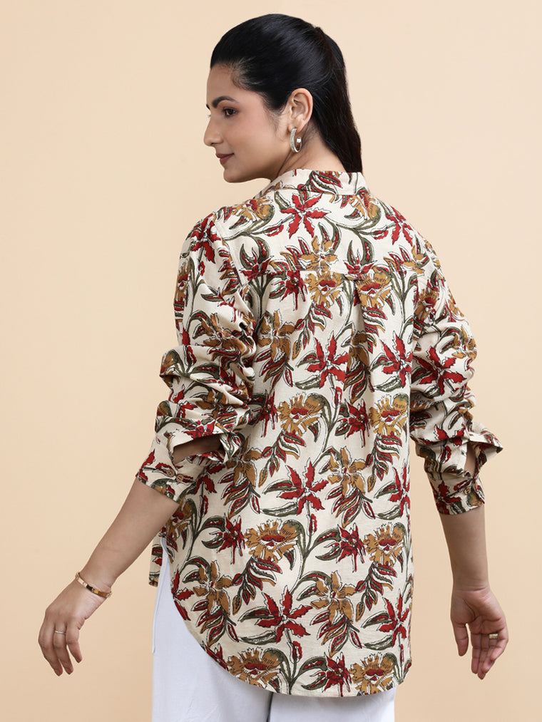 Charlotte x Soma Shirt, in Cream 100% Cotton, featuring full sleeves and regular collar neckline, made for daily & work.