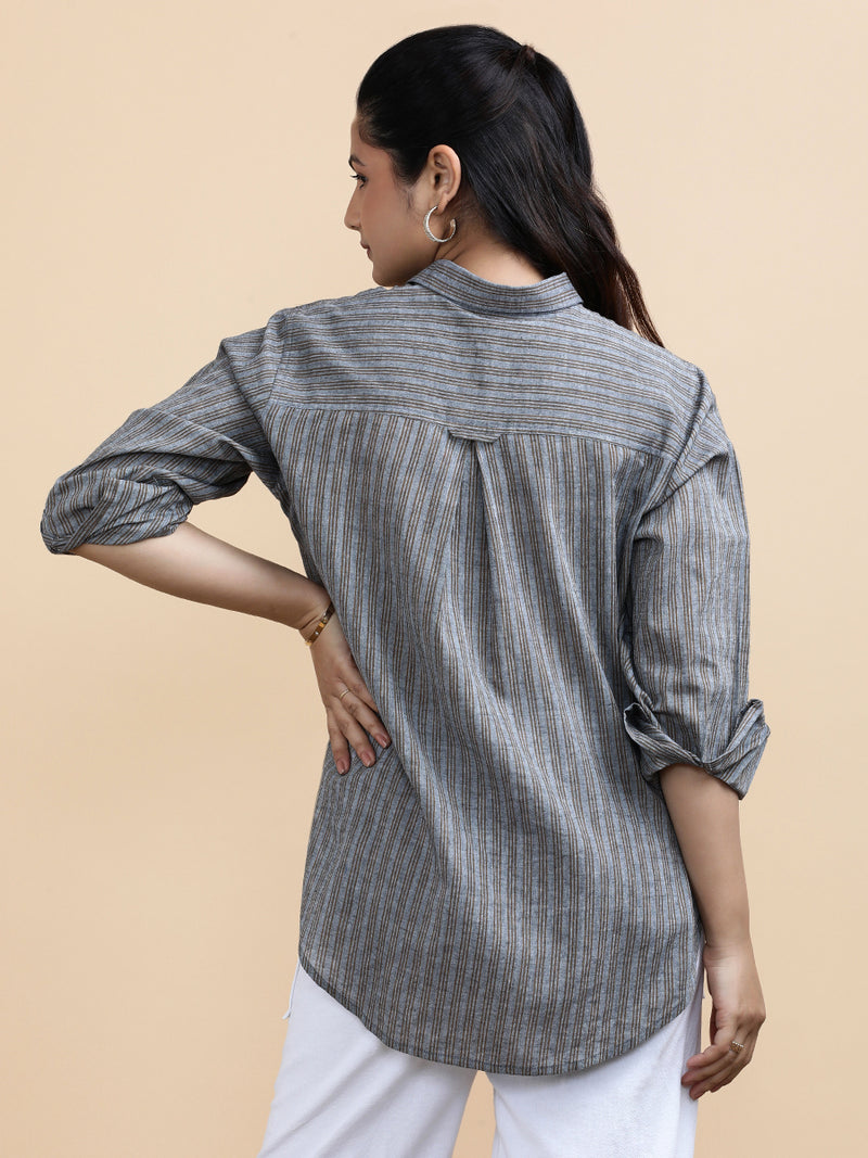 Emily x Soma | Relaxed Women's Shirt in Timber Lines Handloom Khadi Cotton-Binks