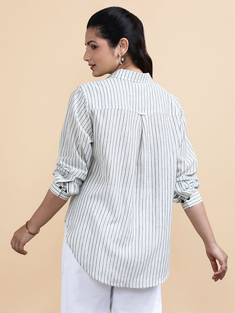 Emma x Soma | Relaxed Women's Shirt in Urban Stripes Handloom Khadi Cotton-Binks