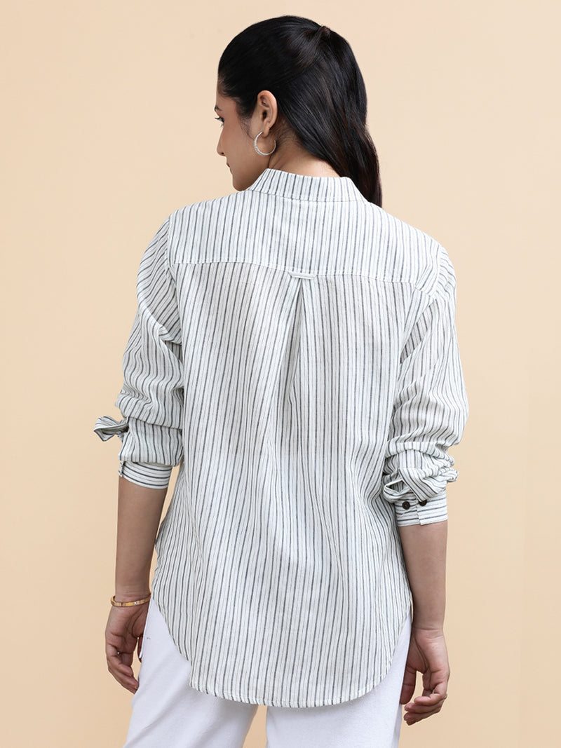 Emma x Soma | Relaxed Women's Shirt in Urban Stripes Handloom Khadi Cotton-Binks