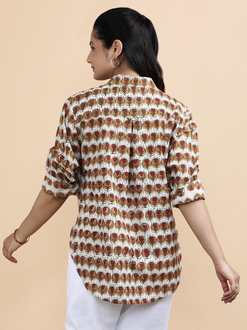 Gabrielle x Soma | Relaxed Women's Shirt in Cream Floral Block Print Cotton-Binks
