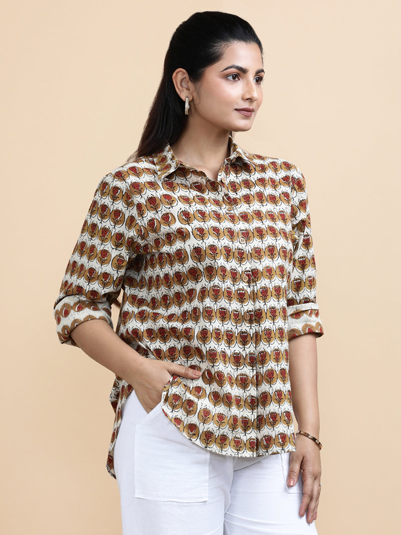Gabrielle x Soma | Relaxed Women's Shirt in Cream Floral Block Print Cotton-Binks