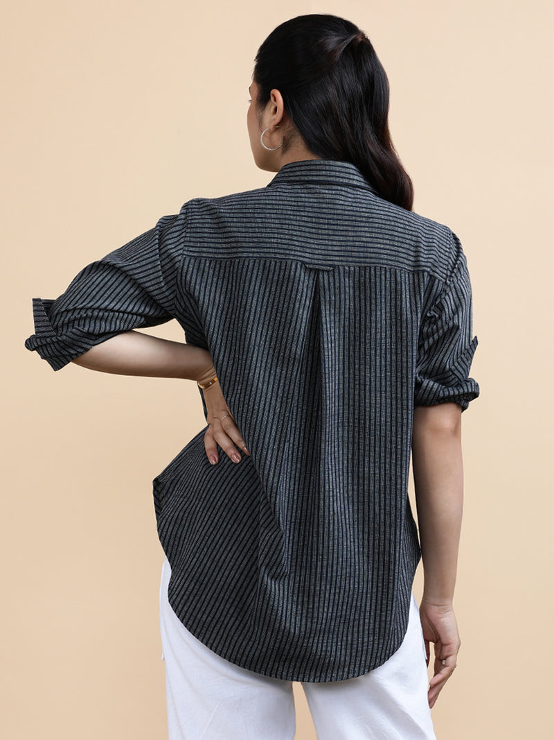 Harper x Soma | Relaxed Women's Shirt in Black & White Grid Checks Handloom Khadi Cotton-Binks