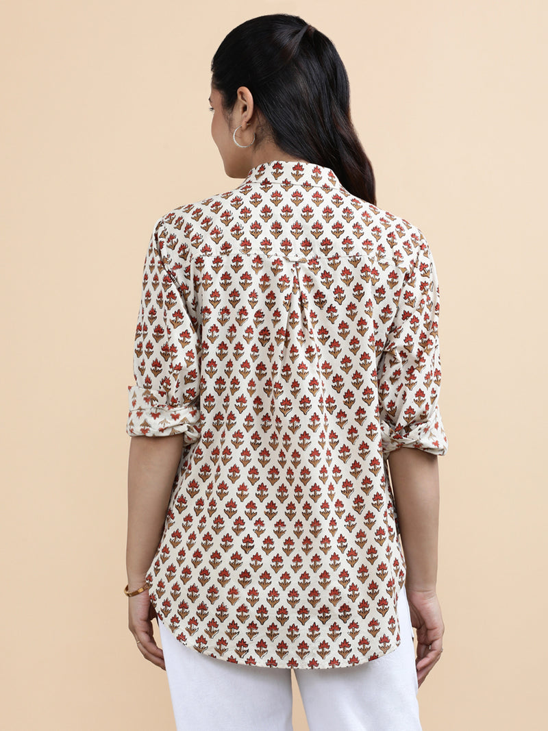 Hazel x Soma | Relaxed Women's Shirt in Tulip Bloom Cream Block Print Cotton-Binks