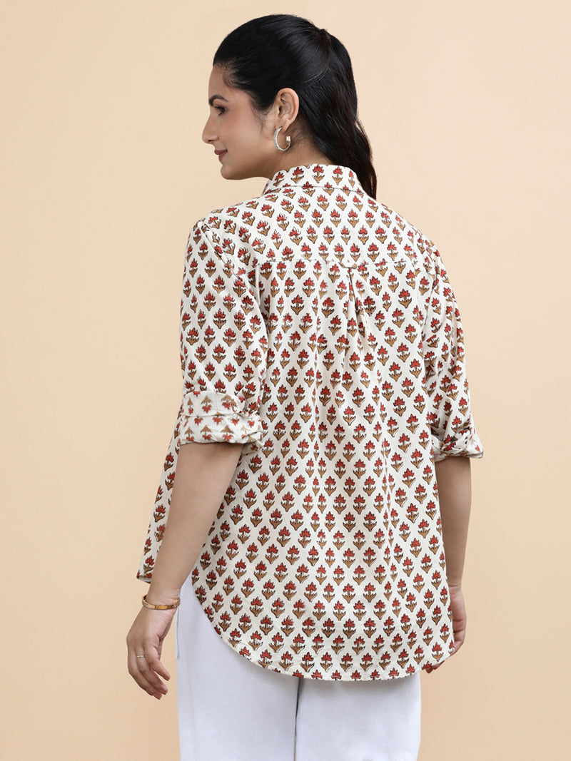 Hazel x Soma | Relaxed Women's Shirt in Tulip Bloom Cream Block Print Cotton-Binks
