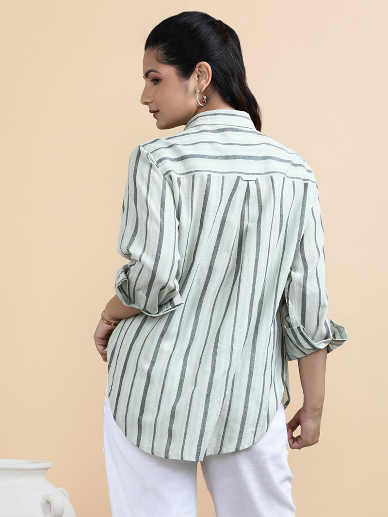 Jade x Soma | Relaxed Women's Shirt in Classic Band Stripes Handloom Khadi Cotton-Binks