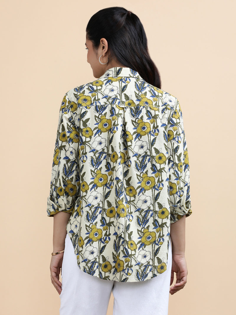 Jane x Soma | Relaxed Women's Shirt in Cream Meadow Block Print Cotton-Binks