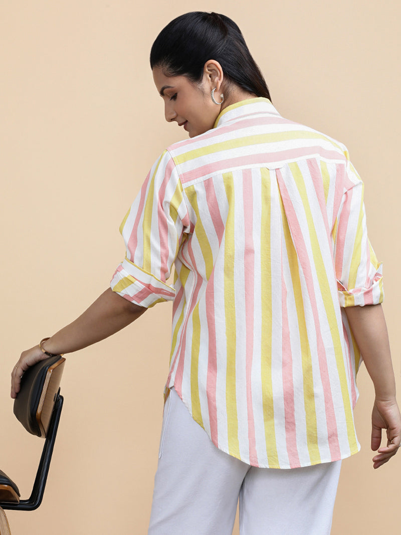 Kate x Soma | Relaxed Women's Shirt in Candy Stripes Handloom Khadi Cotton-Binks
