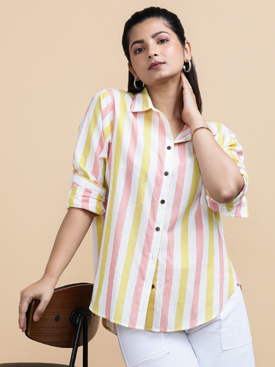 Kate x Soma Shirt, in Multicolour 100% Pure Handloom Khadi Cotton, featuring full sleeves and regular collar neckline (view 3).