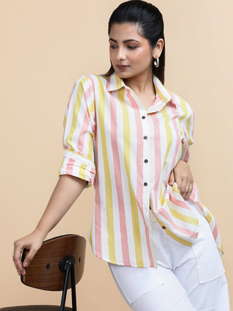 Kate x Soma | Relaxed Women's Shirt in Candy Stripes Handloom Khadi Cotton-Binks
