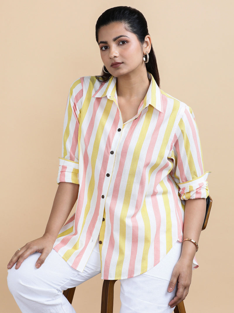 Kate x Soma | Relaxed Women's Shirt in Candy Stripes Handloom Khadi Cotton-Binks