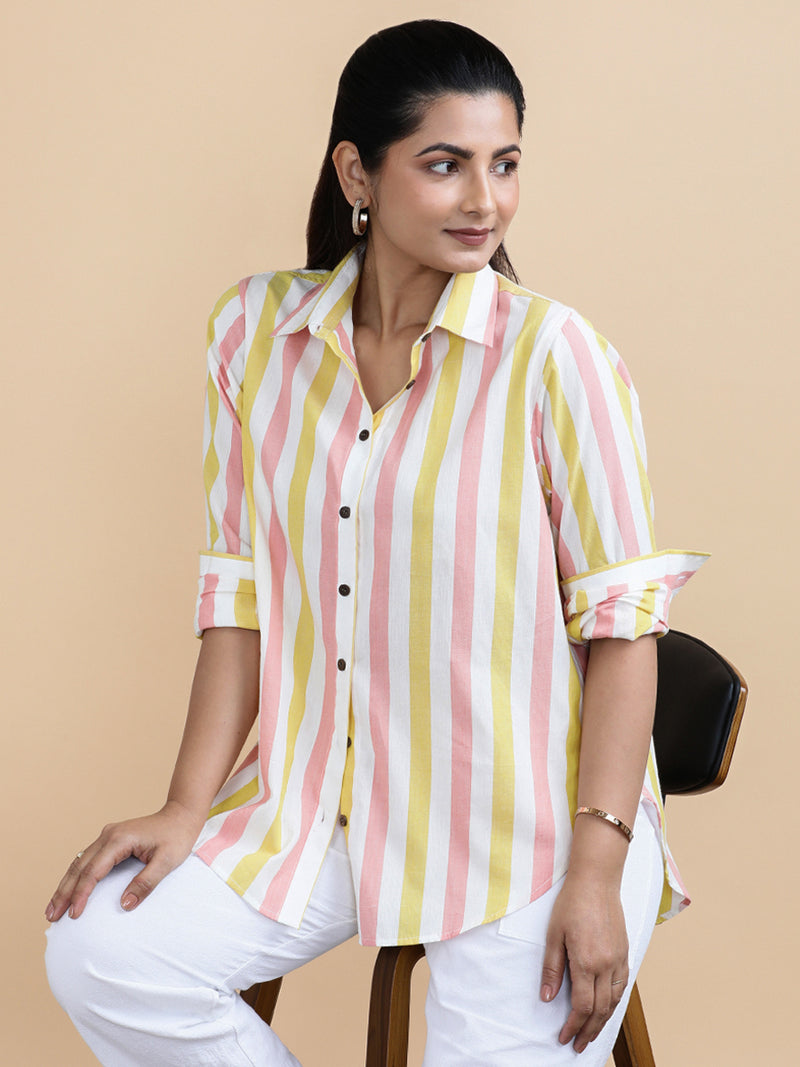 Kate x Soma | Relaxed Women's Shirt in Candy Stripes Handloom Khadi Cotton-Binks