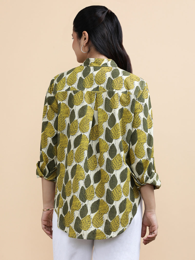 Leona x Soma | Relaxed Women's Shirt in Olive Foliage Block Print Cotton-Binks