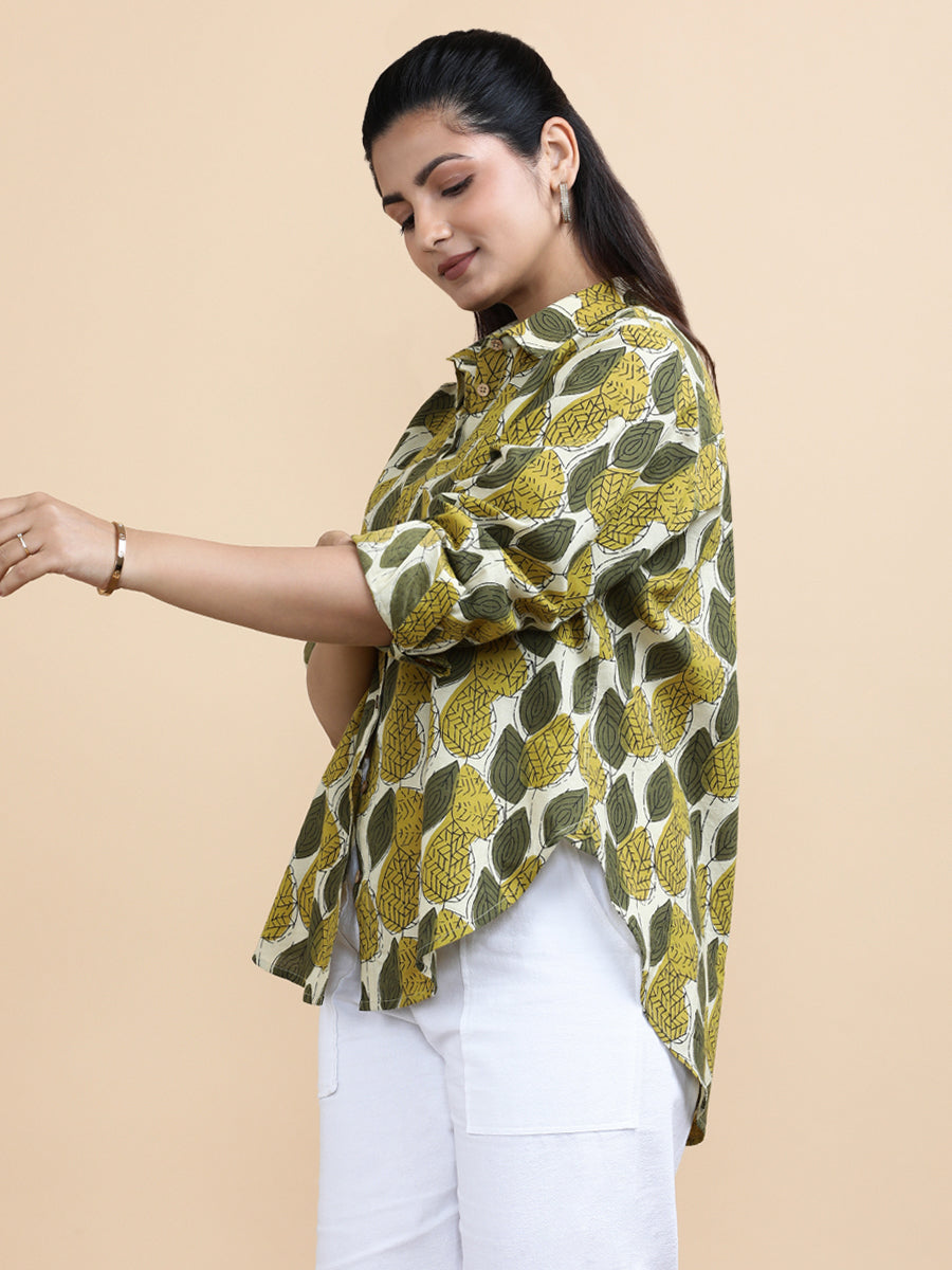 Leona x Soma Shirt, in Green 100% Cotton, featuring full sleeves and regular collar neckline, made for daily & work (view 4).
