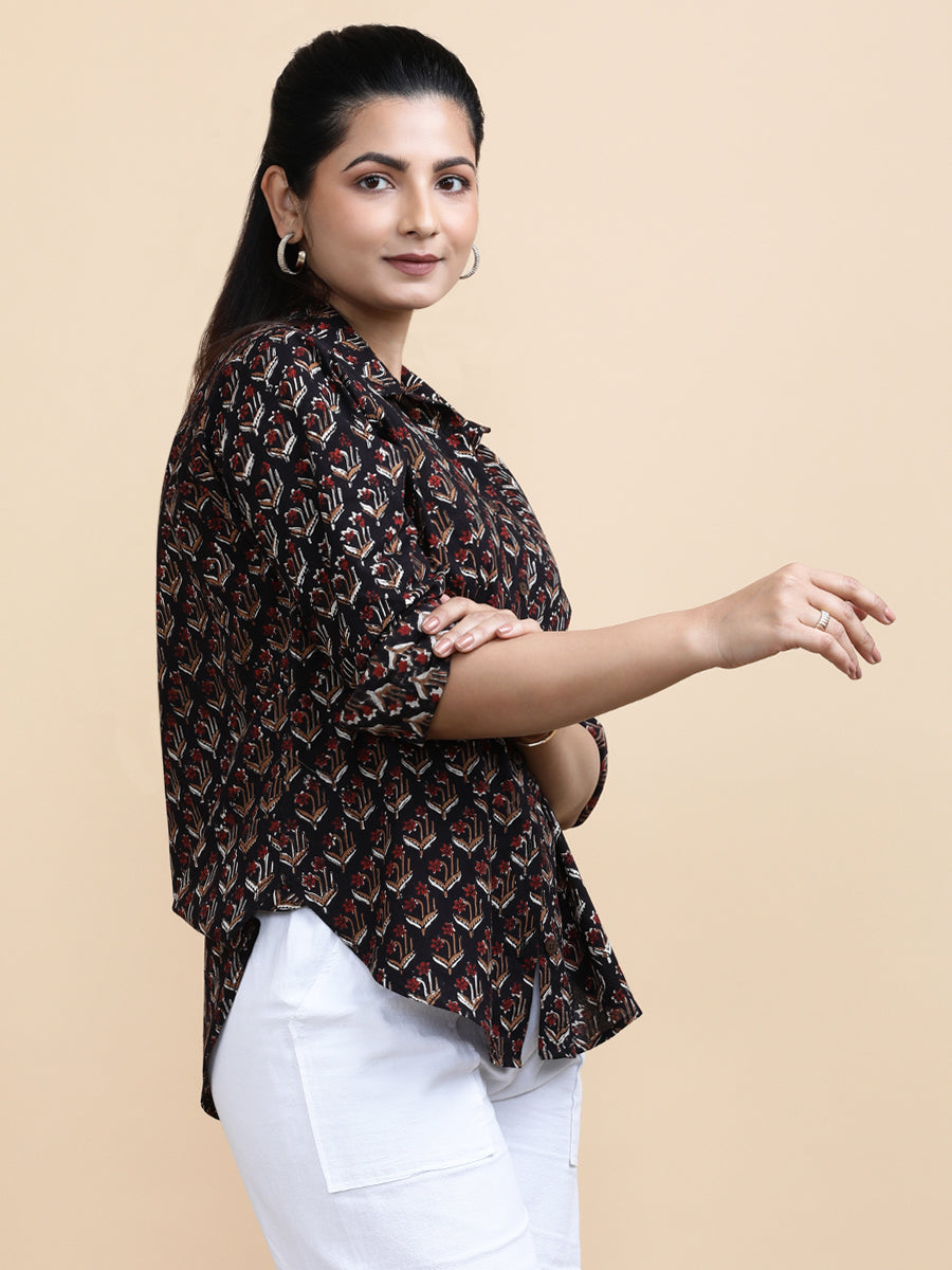 Lily x Soma Shirt, in Black 100% Cotton, featuring full sleeves and regular collar neckline, made for daily & work (view 5).