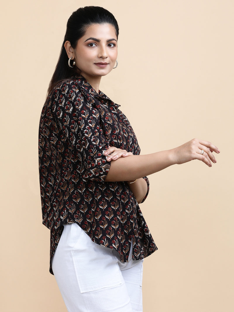 Lily x Soma | Relaxed Women's Shirt in Midnight Lily Block Print Cotton-Binks