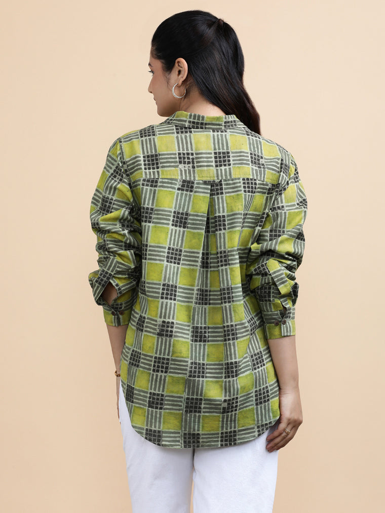 Luna x Soma Shirt, in Green 100% Cotton, featuring full sleeves and regular collar neckline, made for daily & work (view 2).