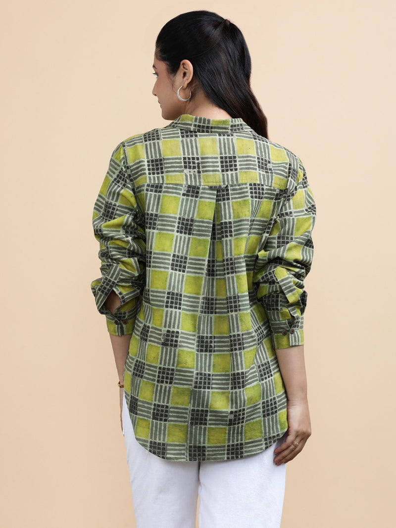 Luna x Soma | Relaxed Women's Shirt in Olive Grid Block Print Cotton-Binks