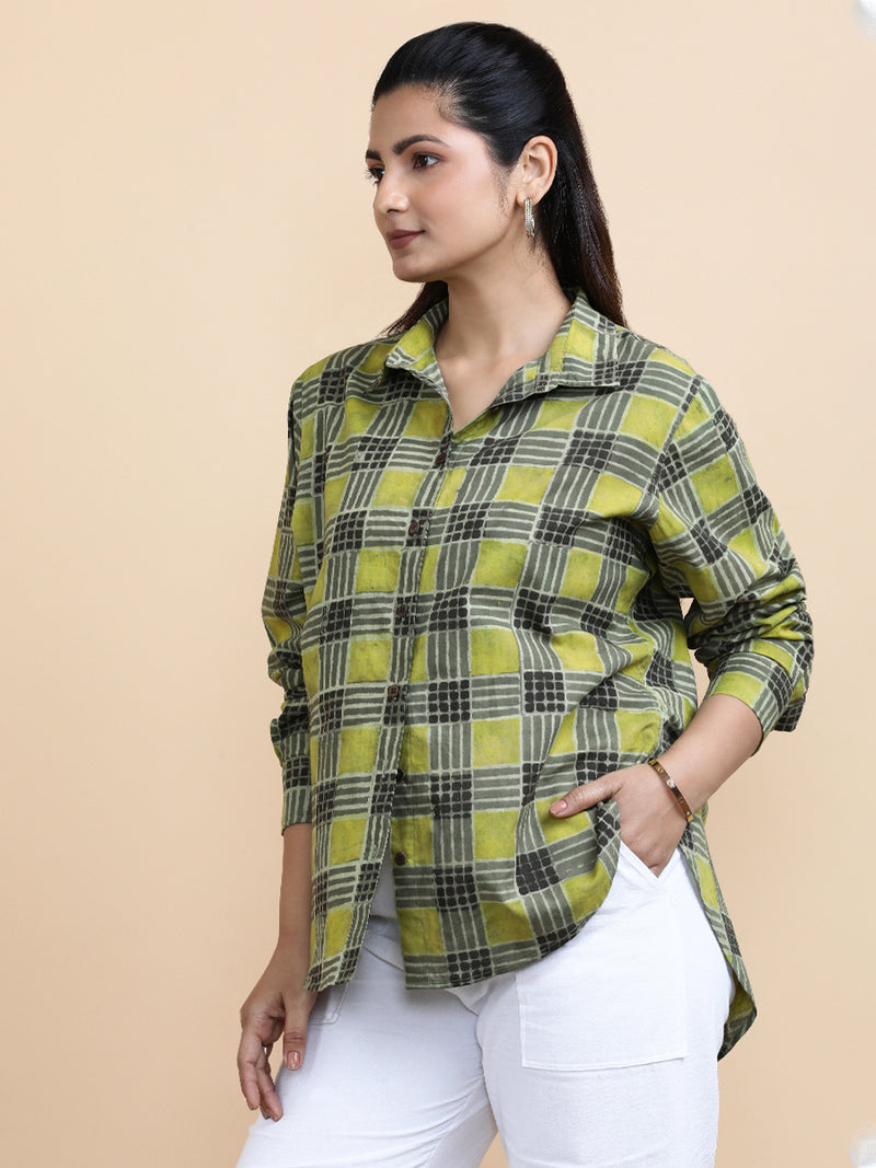 Luna x Soma | Relaxed Women's Shirt in Olive Grid Block Print Cotton-Binks