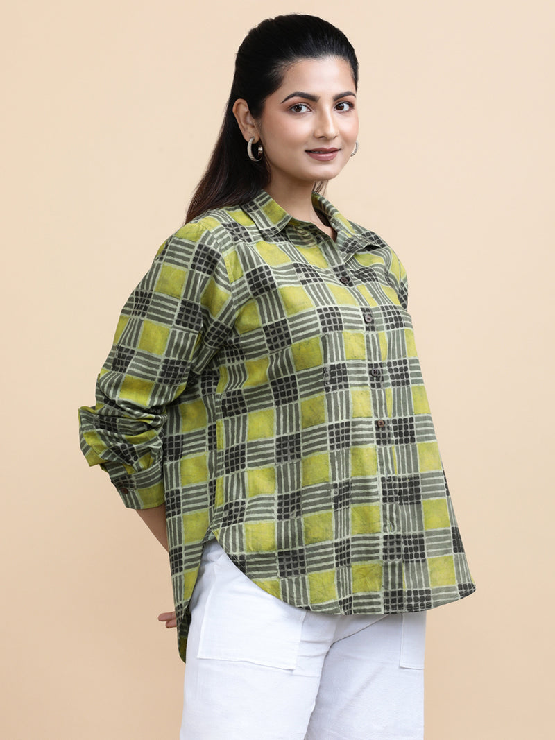 Luna x Soma | Relaxed Women's Shirt in Olive Grid Block Print Cotton-Binks