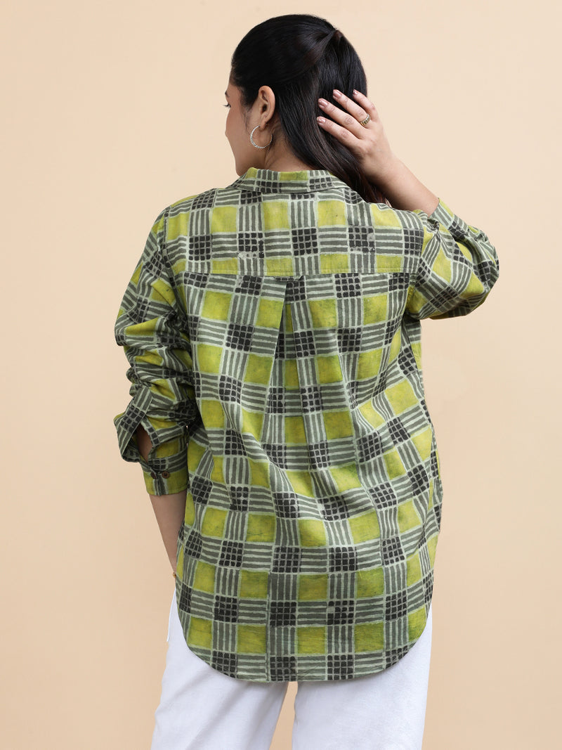 Luna x Soma | Relaxed Women's Shirt in Olive Grid Block Print Cotton-Binks