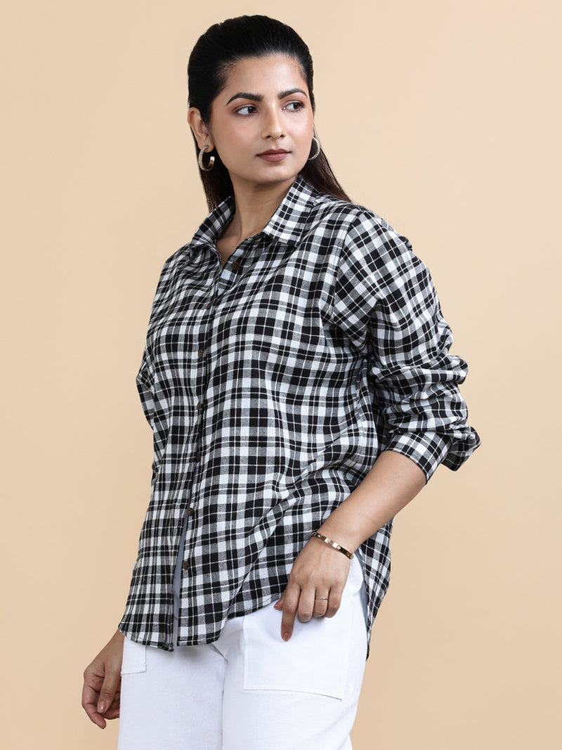Marlene x Soma | Relaxed Women's Shirt in Black & White Classic Checks Handloom Khadi Cotton-Binks