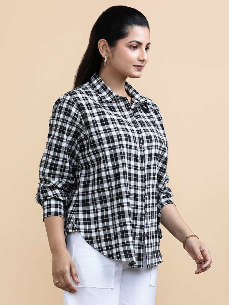 Marlene x Soma | Relaxed Women's Shirt in Black & White Classic Checks Handloom Khadi Cotton-Binks