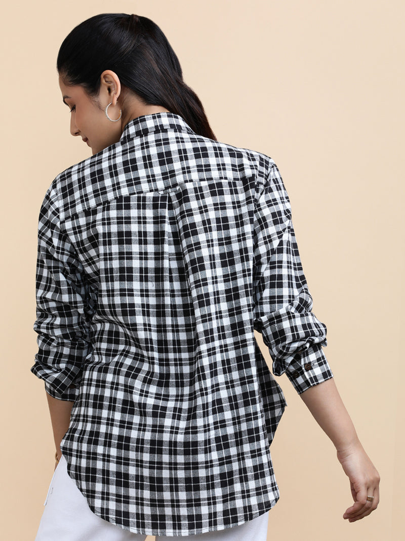 Marlene x Soma | Relaxed Women's Shirt in Black & White Classic Checks Handloom Khadi Cotton-Binks