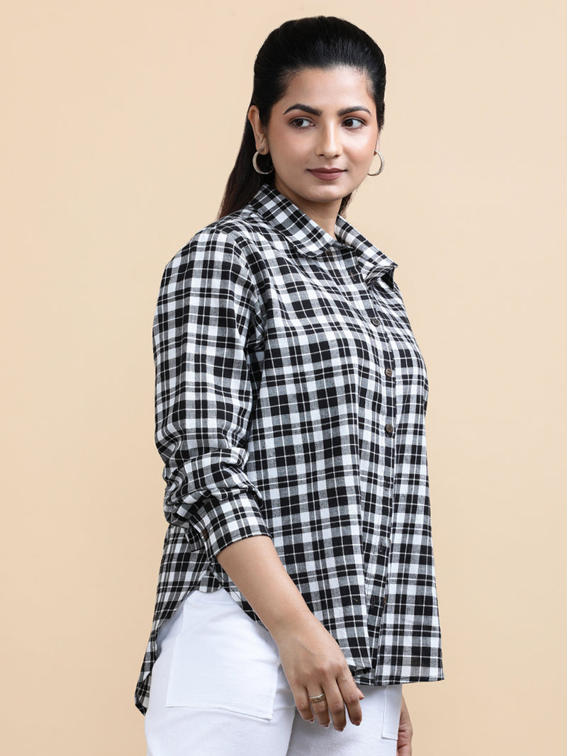 Marlene x Soma | Relaxed Women's Shirt in Black & White Classic Checks Handloom Khadi Cotton-Binks