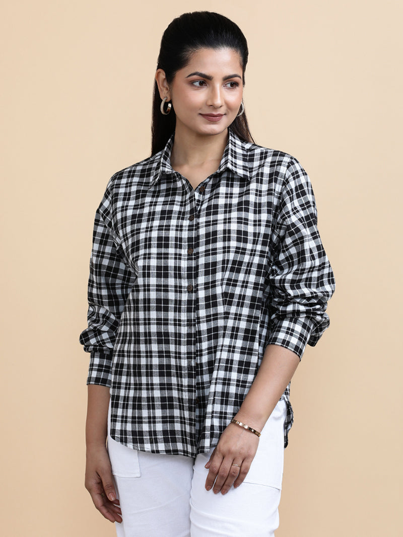 Marlene x Soma | Relaxed Women's Shirt in Black & White Classic Checks Handloom Khadi Cotton-Binks