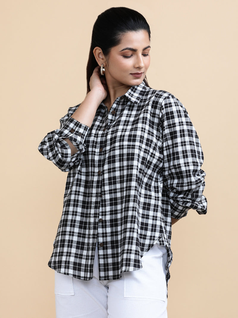 Marlene x Soma | Relaxed Women's Shirt in Black & White Classic Checks Handloom Khadi Cotton-Binks