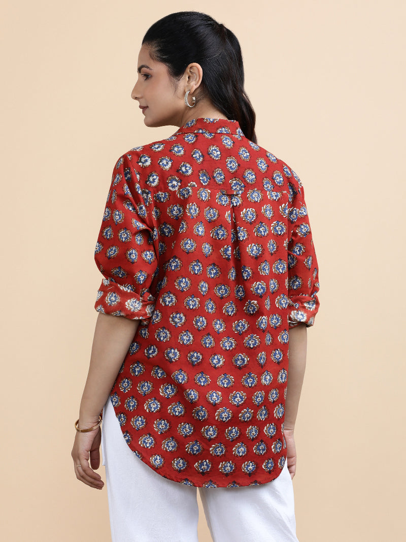 Vivienne x Soma | Relaxed Women's Shirt in Crimson Field Block Print Cotton-Binks
