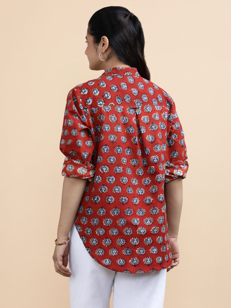 Vivienne x Soma | Relaxed Women's Shirt in Crimson Field Block Print Cotton-Binks